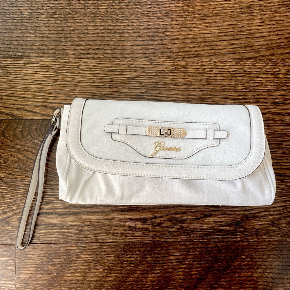 White Guess Clutch Purse (Fits Phones)